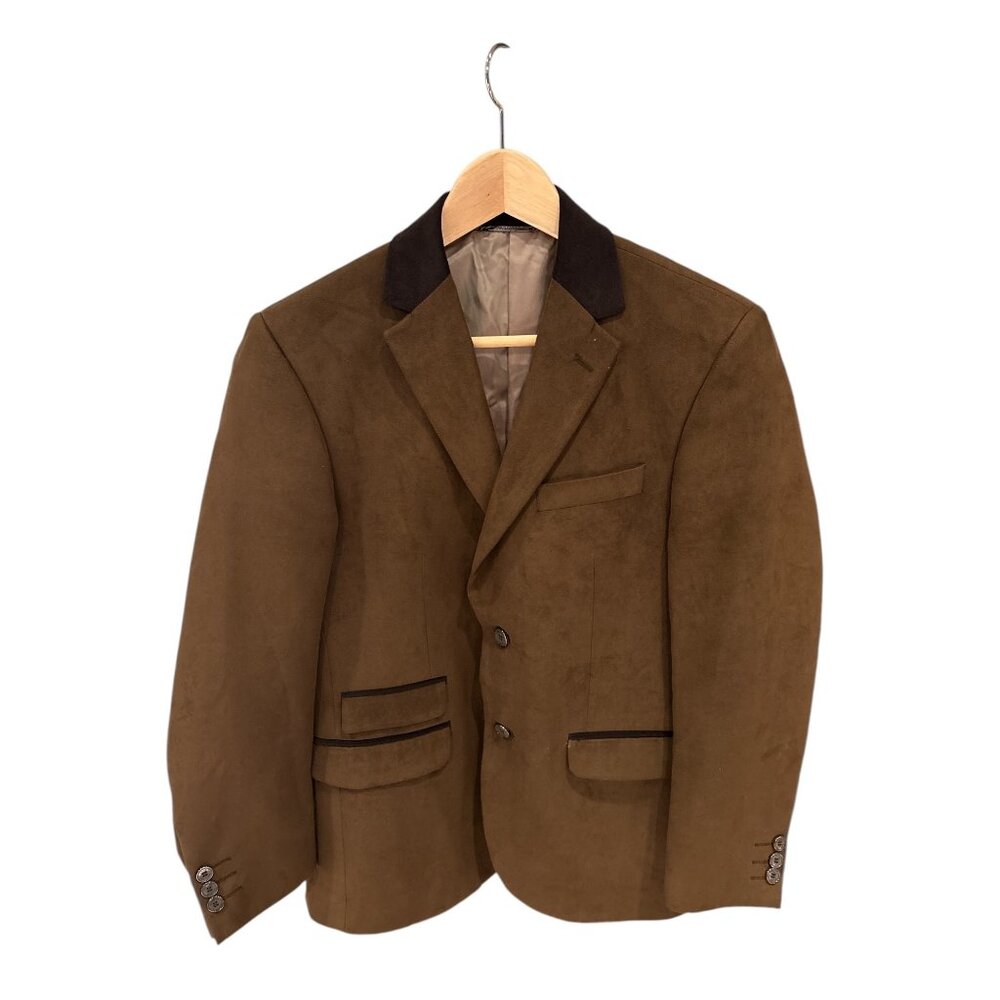 Vermonti Mens Brown Suede Blazer With Black Collar